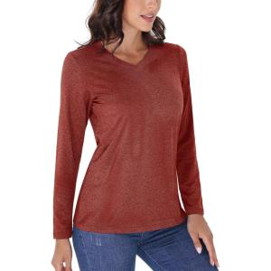 imageTACVASEN Long Sleeve Shirts Women UPF 50 Golf Sun Shirts Exercise SPF Shirt Performance Rash Guard Outdoor Hiking ShirtsDark Orange