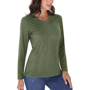 imageTACVASEN Long Sleeve Shirts Women UPF 50 Golf Sun Shirts Exercise SPF Shirt Performance Rash Guard Outdoor Hiking ShirtsGreen