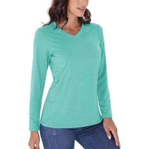 imageTACVASEN Long Sleeve Shirts Women UPF 50 Golf Sun Shirts Exercise SPF Shirt Performance Rash Guard Outdoor Hiking ShirtsLight Green