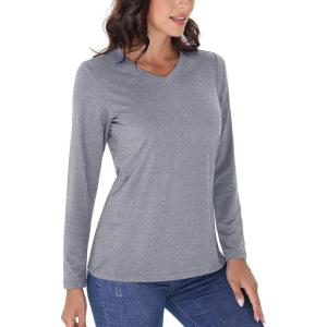 imageTACVASEN Long Sleeve Shirts Women UPF 50 Golf Sun Shirts Exercise SPF Shirt Performance Rash Guard Outdoor Hiking ShirtsLight Grey