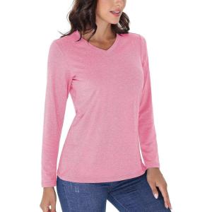 imageTACVASEN Long Sleeve Shirts Women UPF 50 Golf Sun Shirts Exercise SPF Shirt Performance Rash Guard Outdoor Hiking ShirtsPink