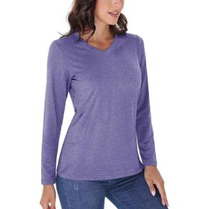 imageTACVASEN Long Sleeve Shirts Women UPF 50 Golf Sun Shirts Exercise SPF Shirt Performance Rash Guard Outdoor Hiking ShirtsPurple
