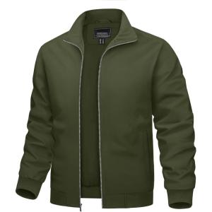 imageTACVASEN Mens Bomber Jacket Lightweight Casual Windproof Running Spring Windbreaker Sportswear OuterwearArmy Green
