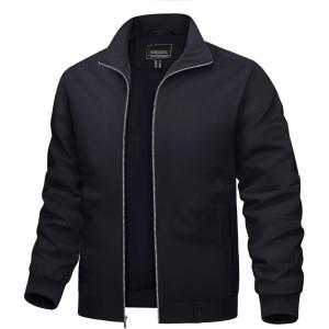 imageTACVASEN Mens Bomber Jacket Lightweight Casual Windproof Running Spring Windbreaker Sportswear OuterwearBlack