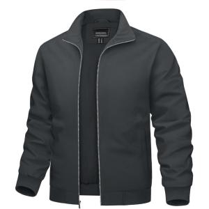 imageTACVASEN Mens Bomber Jacket Lightweight Casual Windproof Running Spring Windbreaker Sportswear OuterwearDark Grey