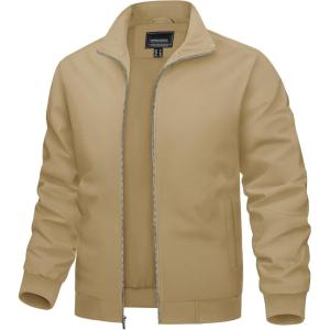 imageTACVASEN Mens Bomber Jacket Lightweight Casual Windproof Running Spring Windbreaker Sportswear OuterwearKhaki