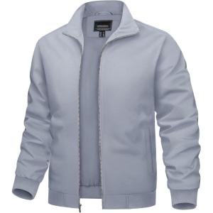 imageTACVASEN Mens Bomber Jacket Lightweight Casual Windproof Running Spring Windbreaker Sportswear OuterwearLight Grey