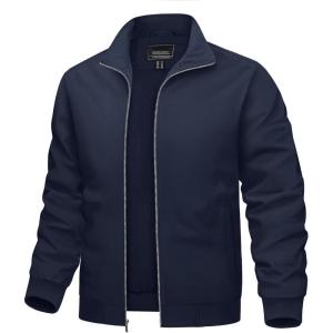 imageTACVASEN Mens Bomber Jacket Lightweight Casual Windproof Running Spring Windbreaker Sportswear OuterwearNavy