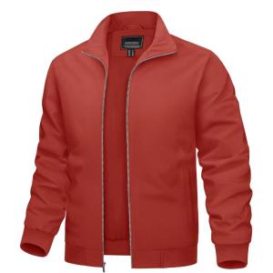 imageTACVASEN Mens Bomber Jacket Lightweight Casual Windproof Running Spring Windbreaker Sportswear OuterwearOrange Red