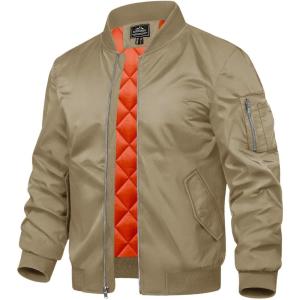 imageTACVASEN Mens Bomber Jacket Windproof Windbreaker Thermal Quilted Jacket Warm Winter Padded CoatsKhaki