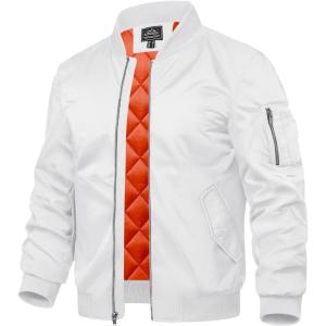 imageTACVASEN Mens Bomber Jacket Windproof Windbreaker Thermal Quilted Jacket Warm Winter Padded CoatsWhite