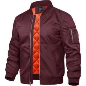 imageTACVASEN Mens Bomber Jacket Windproof Windbreaker Thermal Quilted Jacket Warm Winter Padded CoatsWinered