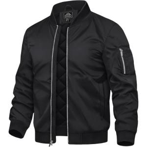 imageTACVASEN Mens Bomber Jackets Thermal Quilted Jacket Water Resistant Warm Winter CoatsBlack