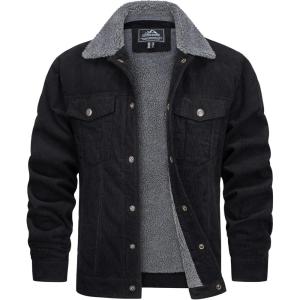imageTACVASEN Mens Corduroy Jacket Fleece Sherpa Lined Winter Coats Warm Cotton Casual Trucker Cargo Jacket with Multi PocketsBlack