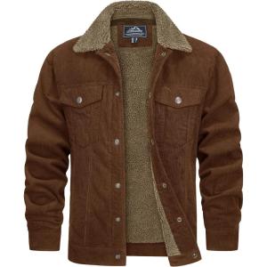 imageTACVASEN Mens Corduroy Jacket Fleece Sherpa Lined Winter Coats Warm Cotton Casual Trucker Cargo Jacket with Multi PocketsBrown
