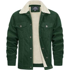 imageTACVASEN Mens Corduroy Jacket Fleece Sherpa Lined Winter Coats Warm Cotton Casual Trucker Cargo Jacket with Multi PocketsGreen