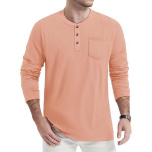 imageTACVASEN Mens Cotton Henley Shirts Long Slevee 3Button with Pocket Moisture Wicking Casual ShirtsApricot