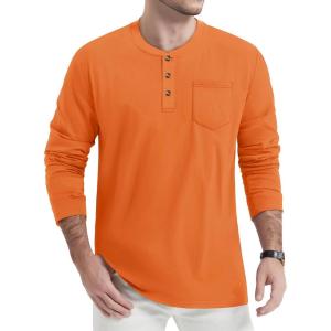 imageTACVASEN Mens Cotton Henley Shirts Long Slevee 3Button with Pocket Moisture Wicking Casual ShirtsDark Orange