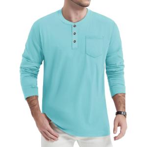 imageTACVASEN Mens Cotton Henley Shirts Long Slevee 3Button with Pocket Moisture Wicking Casual ShirtsGrayish Green