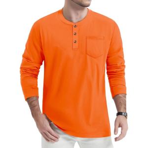 imageTACVASEN Mens Cotton Henley Shirts Long Slevee 3Button with Pocket Moisture Wicking Casual ShirtsOrange