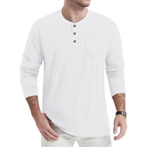 imageTACVASEN Mens Cotton Henley Shirts Long Slevee 3Button with Pocket Moisture Wicking Casual ShirtsWhite
