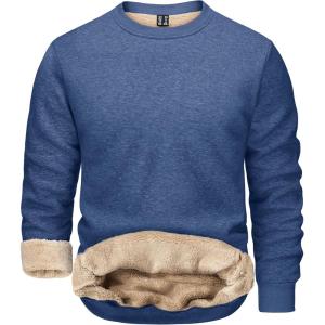 imageTACVASEN Mens Crewneck Sweatshirt Warm Sherpa Lined Thermal Sweatshirts Heavyweight Long Sleeve Winter Fleece Pullover ShirtBlue Grey