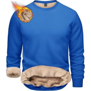 imageTACVASEN Mens Crewneck Sweatshirt Warm Sherpa Lined Thermal Sweatshirts Heavyweight Long Sleeve Winter Fleece Pullover ShirtColor Blue