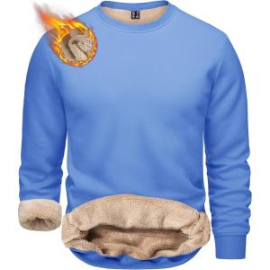 imageTACVASEN Mens Crewneck Sweatshirt Warm Sherpa Lined Thermal Sweatshirts Heavyweight Long Sleeve Winter Fleece Pullover ShirtLight Blue