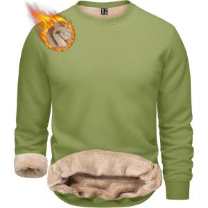 imageTACVASEN Mens Crewneck Sweatshirt Warm Sherpa Lined Thermal Sweatshirts Heavyweight Long Sleeve Winter Fleece Pullover ShirtOlive Green
