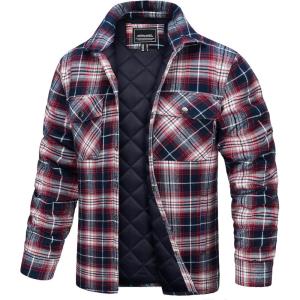 imageTACVASEN Mens Flannel Shirt Jacket Quilted Lined Long Sleeve Button Down Shirts JacketRed
