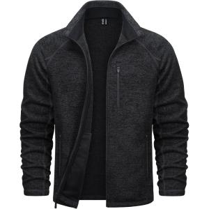 imageTACVASEN Mens Fleece Jackets Full Zip Up Lightweight Jacket Casual Stylish with Pockets for Outdoor OfficeBlack
