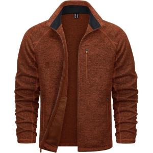imageTACVASEN Mens Fleece Jackets Full Zip Up Lightweight Jacket Casual Stylish with Pockets for Outdoor OfficeBrick Red