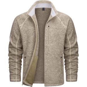 imageTACVASEN Mens Fleece Jackets Full Zip Up Lightweight Jacket Casual Stylish with Pockets for Outdoor OfficeKhaki