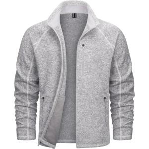 imageTACVASEN Mens Fleece Jackets Full Zip Up Lightweight Jacket Casual Stylish with Pockets for Outdoor OfficeWhite