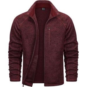 imageTACVASEN Mens Fleece Jackets Full Zip Up Lightweight Jacket Casual Stylish with Pockets for Outdoor OfficeWine Red