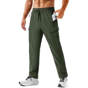 imageTACVASEN Mens Hiking Cargo Pants with Zipper Pockets Lightweight Quick Dry Water Resistant Travel Athletic Casual PantsArmy Green
