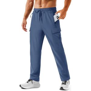 imageTACVASEN Mens Hiking Cargo Pants with Zipper Pockets Lightweight Quick Dry Water Resistant Travel Athletic Casual PantsBlue Grey