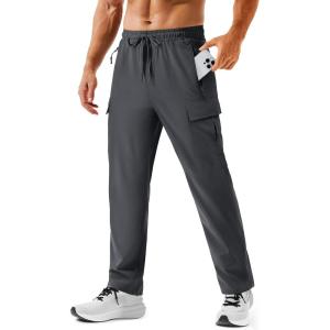 imageTACVASEN Mens Hiking Cargo Pants with Zipper Pockets Lightweight Quick Dry Water Resistant Travel Athletic Casual PantsDark Grey