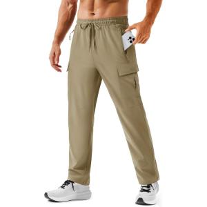imageTACVASEN Mens Hiking Cargo Pants with Zipper Pockets Lightweight Quick Dry Water Resistant Travel Athletic Casual PantsKhaki