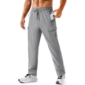 imageTACVASEN Mens Hiking Cargo Pants with Zipper Pockets Lightweight Quick Dry Water Resistant Travel Athletic Casual PantsLight Grey