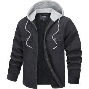 imageTACVASEN Mens Hooded Corduroy Jacket Quilted Lined Cotton Fleece Padded Casual Winter OutwearGrey