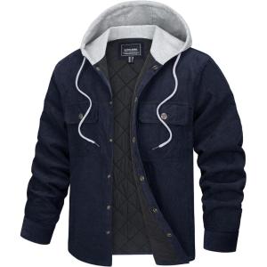 imageTACVASEN Mens Hooded Corduroy Jacket Quilted Lined Cotton Fleece Padded Casual Winter OutwearNavy