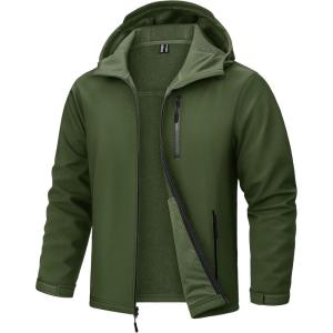 imageTACVASEN Mens Hooded Softshell Jacket Lightweight Waterproof Fleece Lined Windbreaker Rain Jacket Winter Outdoor HikingArmy Green