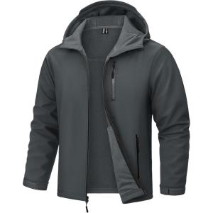 imageTACVASEN Mens Hooded Softshell Jacket Lightweight Waterproof Fleece Lined Windbreaker Rain Jacket Winter Outdoor HikingDark Grey