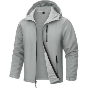 imageTACVASEN Mens Hooded Softshell Jacket Lightweight Waterproof Fleece Lined Windbreaker Rain Jacket Winter Outdoor HikingLight Grey