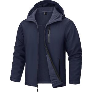 imageTACVASEN Mens Hooded Softshell Jacket Lightweight Waterproof Fleece Lined Windbreaker Rain Jacket Winter Outdoor HikingNavy