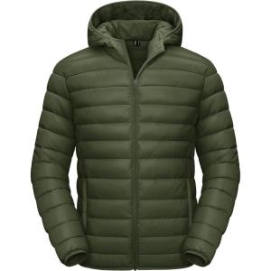 imageTACVASEN Mens Lightweight Puffer Jacket with Hood Water Resistant Windproof Insulated Jacket Quilted Lined Winter CoatsArmy Green