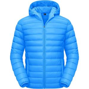 imageTACVASEN Mens Lightweight Puffer Jacket with Hood Water Resistant Windproof Insulated Jacket Quilted Lined Winter CoatsAzure