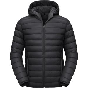 imageTACVASEN Mens Lightweight Puffer Jacket with Hood Water Resistant Windproof Insulated Jacket Quilted Lined Winter CoatsBlack