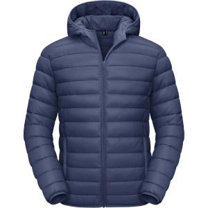 imageTACVASEN Mens Lightweight Puffer Jacket with Hood Water Resistant Windproof Insulated Jacket Quilted Lined Winter CoatsBlue Gray